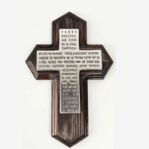 CRUZ DE MADERA Y PEWTER DEL PADRE NUESTRO