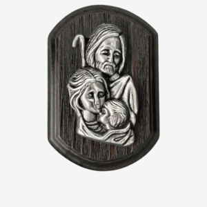 CUADRO DE MADERA Y PEWTER DE LA SAGRADA FAMILIA BUSTO