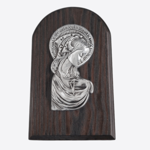 CUADRO DE MADERA Y PEWTER DE CUPULA DE MADONA CON ROSARIO
