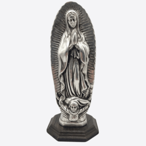 ESTATUA CON BASE DE MADERA Y PEWTER DE GUADALUPANA