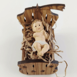 NIÑO DIOS CON PESEBRE DE MADERA DE OLIVO