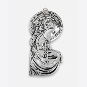 PLACA DE DE PEWTER DE MADONA CON ROSARIO